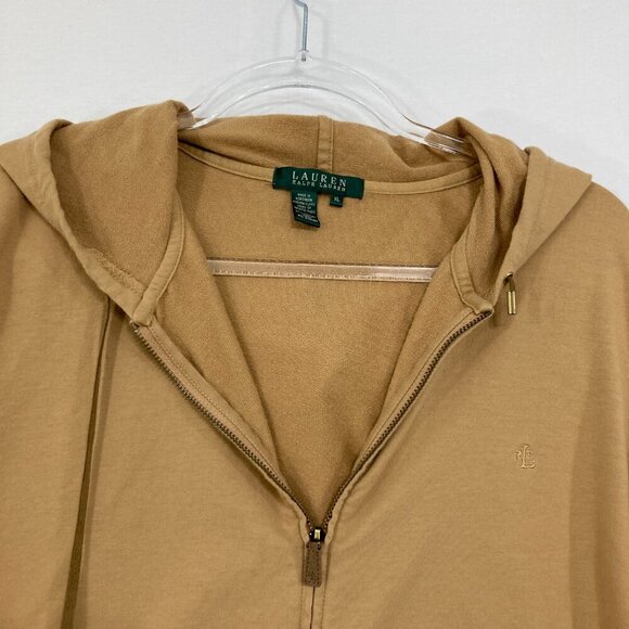 Lauren Ralph Lauren size XL Light Brown Relaxed Full Zip Hooded Comfy Jacket - Picture 3 of 12